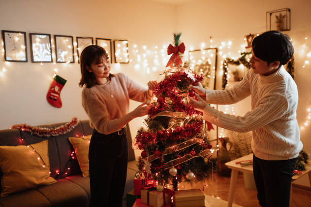 istock Japanese couple at home for Christmas 1314984110