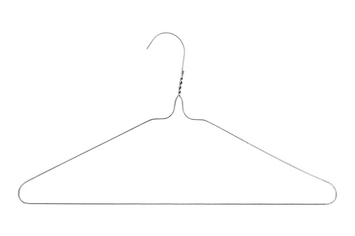 Silver colored wire clothes hanger isolated on a white background