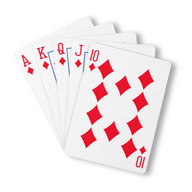 ダイヤモンドロイヤルフラッシュホワイト勝利の手のビジネスコンセプトにフラット - poker cards royal flush leisure games ストックフォトと画像