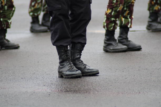 The police were marching in uniform