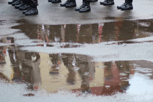 The police were marching in uniform