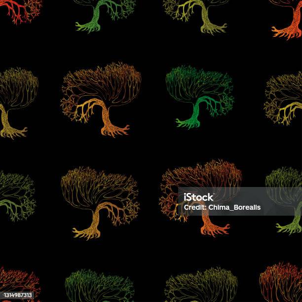 Abstract Nature Pattern Roots Seamless Pattern Of Abstract Drawn Colorful Bare Tree With Roots Stock ...