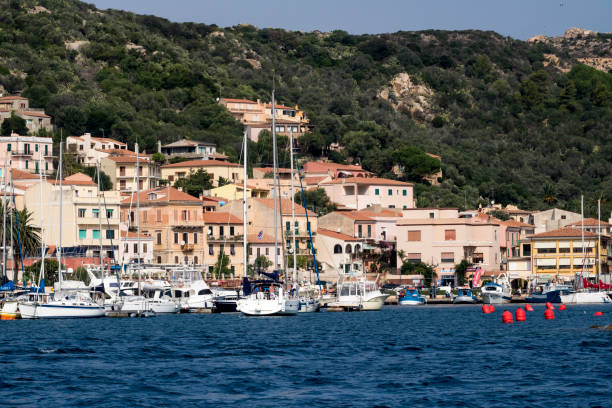 Marina View from the Sea - Port at the Island of La Maddalena, Sardinia, Italy. - fotografia de stock