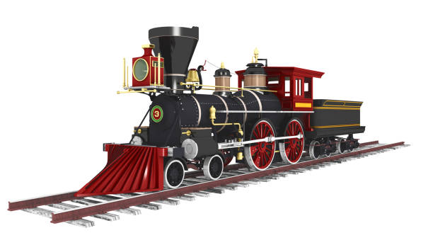 American steam locomotive from the 1850s Computer generated 3D illustration with an American steam locomotive from the 1850s railroad track on white stock pictures, royalty-free photos & images