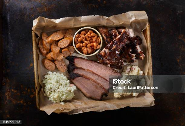 Smoked Meat Plater Stock Photo - Download Image Now - Barbecue - Meal, Brisket, Tray