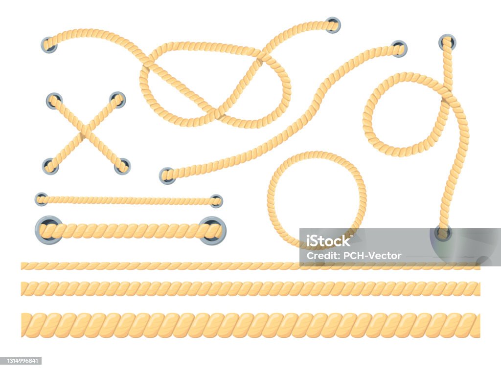 Two Red Ropes Cartoons Cartoon Set Of Different Ropes Flat Vector Illustration Stock ...