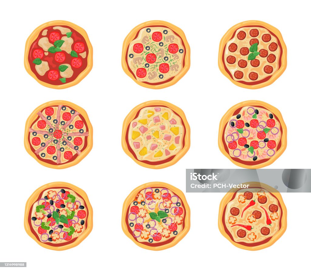 Bộ Pizza Hoạt Hình Với Nhồi Khác Nhau Hình minh họa Sẵn có - Tải ...