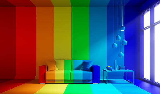 istock Colorful rainbow striped sofa and room 1315007019
