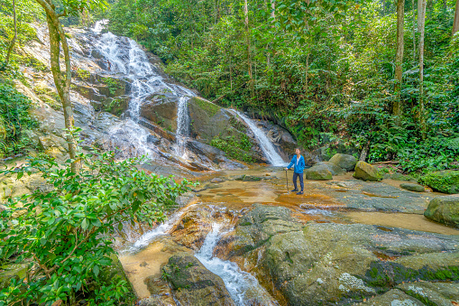 Long-exposure scene of Kuangsi Waterfall (Tat Kuangsi) in Luang Prabang, Laos.