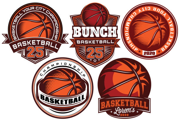 Set of different color templates on theme of basketball. Vector editable illustrations. Element for business cards design, style, website, print on a t-shirt and other solutions - ilustração de arte vetorial