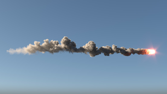 Meteor flies on the blue sky 3d illustration