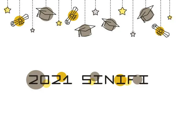 Vector illustration of Modern line template for the 2021 graduate in Turkish.