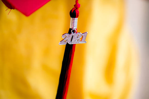 Close up of mortarboard with tassel and Class of 2021 charm.