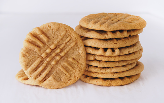 Stack of peanut butter cookies from baking.