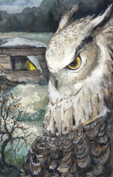 istock Watercolor Owl Nature Hand Drawn Illustration, pagan picture 1315025568