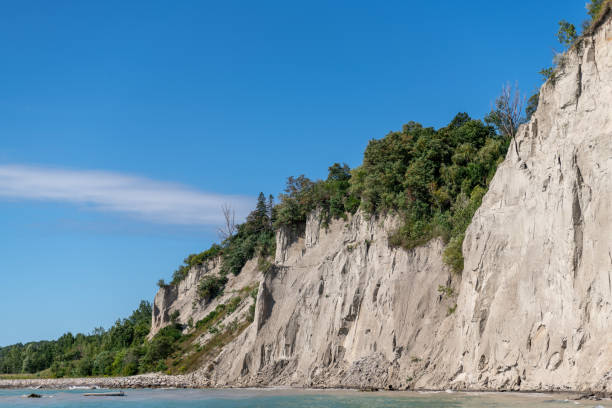 istock Bluffs and falling rocks at the lake 1315029658