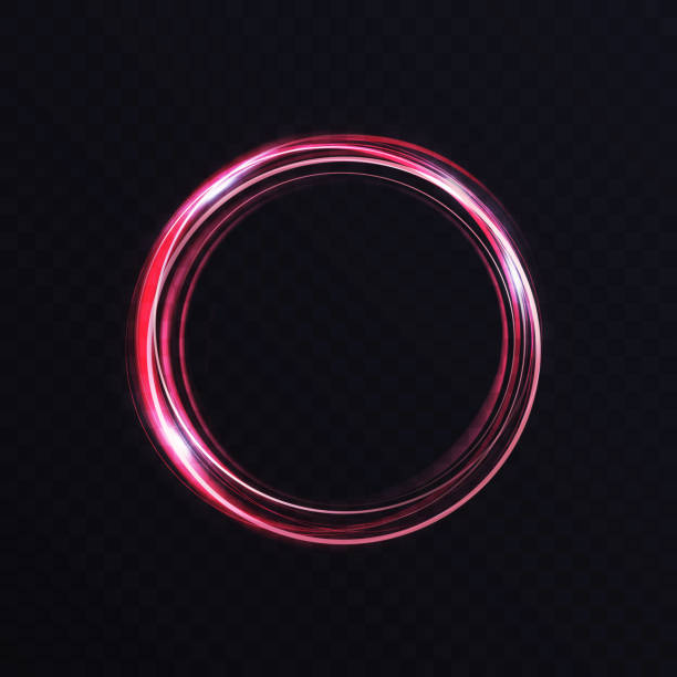 leuchtende lebendige neon-kreis-ring, abstrakte glühende licht-effekt, sturm-spur rund wirbel - spiral shape red shiny stock-grafiken, -clipart, -cartoons und -symbole