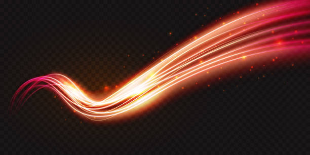 ilustrações de stock, clip art, desenhos animados e ícones de luminous neon shape wave, abstract light effect vector illustration. wavy glowing bright flowing curve lines, magic glow energy stream motion with particle isolated on transparent black background. - colors neon color blurred motion motion