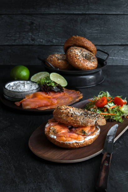 Whole Grain Breakfast Bagel with salmon lox and cream cheese