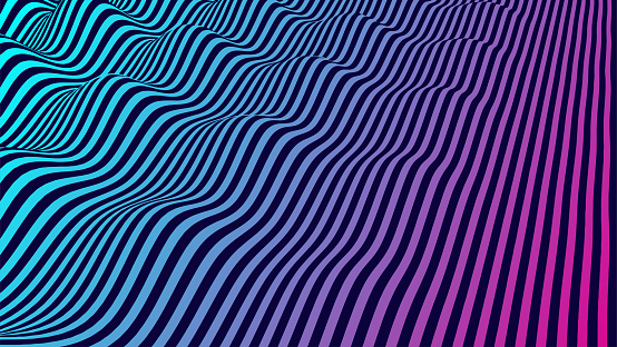 Blue and violet waving parallel lines on dark background.