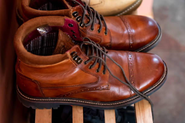 istock Pair of stylish men's brown brogues 1315035368