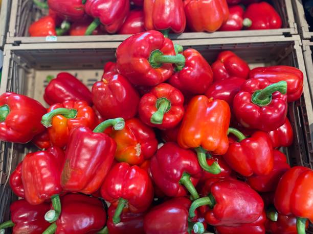 istock Capsicums on vegetable store for sale 1315035579