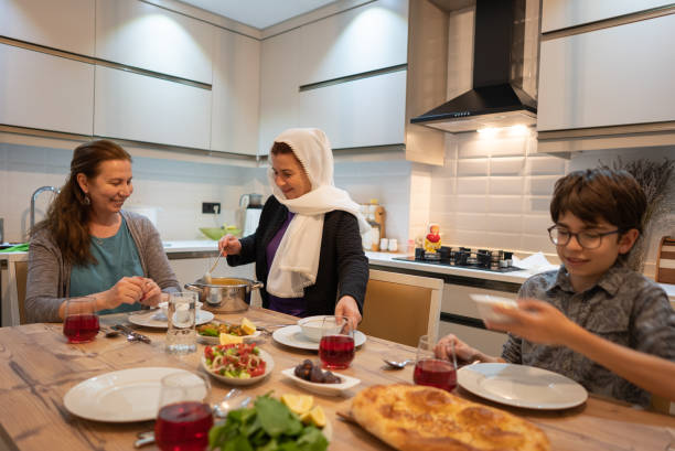 Muslim family ready for iftar meal in Ramadan