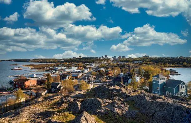 Coastal view of Yellowknife and Great Slave Lake, Northwest Territories, Canada