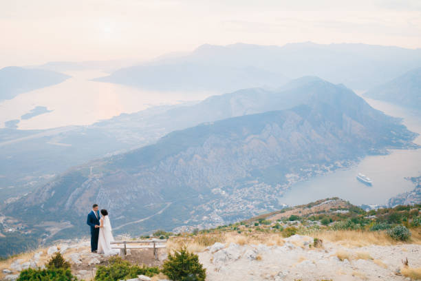 istock The bride and groom stand holding hands on the observation deck on Mount Lovcen overlooking the Bay of Kotor, top view 1315045154