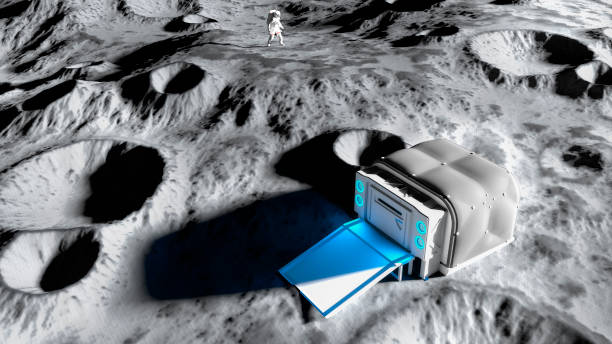 istock Lunar base, spatial outpost. First settlement on the moon. Space missions. Living modules for the conquest of space 1315047031