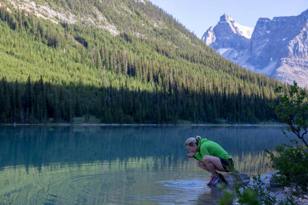 un coureur de fond ramasse de l’eau douce au bord du lac - 11242 photos et images de collection