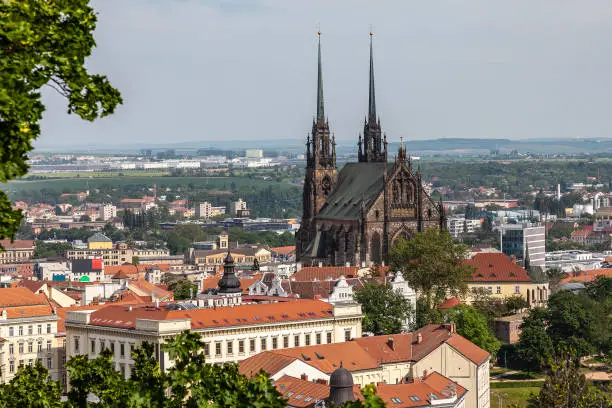 Scenic view of the Cathedral of Saints Peter and Paul in Brno, Czech Republic.