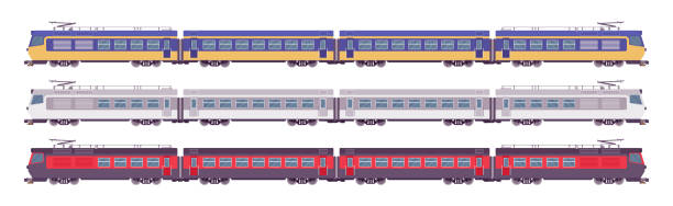istock Passenger electric trains set, rail transport lines journey 1315054379