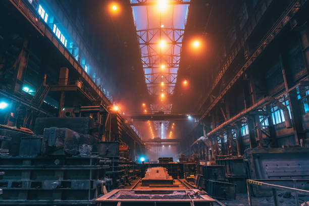 istock Metallurgical plant foundry workshop production manufacturing building inside interior, heavy industry, industrial steelmaking 1315056745