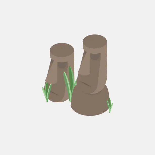 Vector illustration of Isometric Easter Island Statues - Isometric Moai Figures