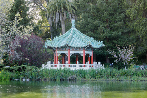 Stow Lake and Strawberry Hill, Golden Gate Park, San Francisco, California, USA.