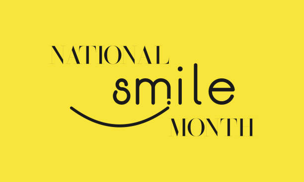 illustrazioni stock, clip art, cartoni animati e icone di tendenza di mese nazionale del sorriso osservato sul calendario annuale di ogni concetto vettoriale del mese di maggio-giugno. banner, poster national smile month awareness campaign template. - toothless smile