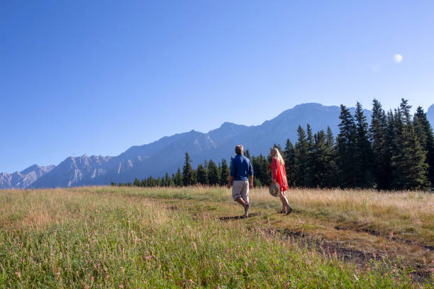 istock Mature couple walks along mountain meadow 1315063797