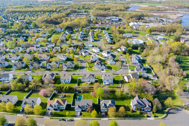 istock Modern apartment buildings complex small american town 1315068059