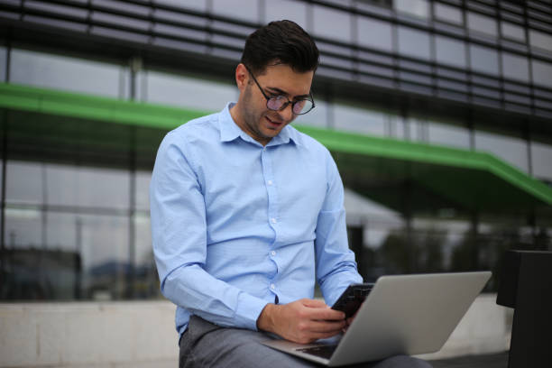 istock Manager with laptop and smart phone. stock photo 1315069432