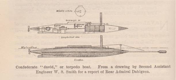 남부 동맹 해군 어뢰 보트, 미국 남북 전쟁, 19 세기 미국 해군 역사 - submarine navy usa military stock illustrations