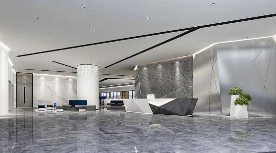 3d render of luxury hotel reception and lobby