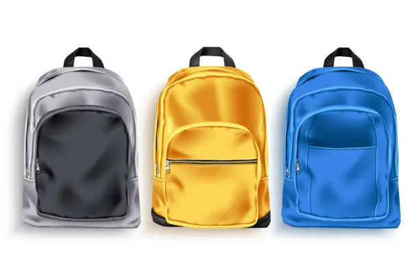 Vector illustration of School bag vector set. School backpack and baggage 3d collection