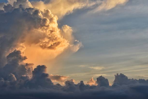 istock Evening sky scene with golden light from the sundown. 1315088537