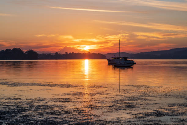 istock Sunrise waterscape with boats and soft colour 1315091632