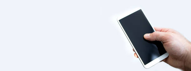 istock Phone in hand. Smartphone with a black screen on a white background. 1315091762