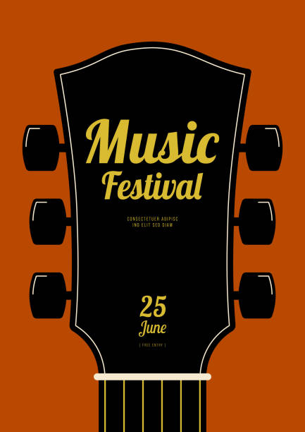 ilustrações, clipart, desenhos animados e ícones de modelo de design de pôster de festival de música decorativo com violão - guitar