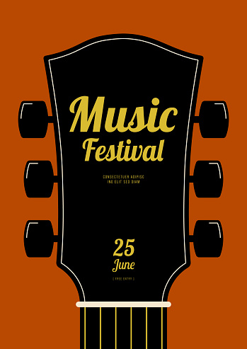 Music festival poster design template background decorative with guitar. Design element template can be used for banner, backdrop, brochure, leaflet, print, publication, vector illustration