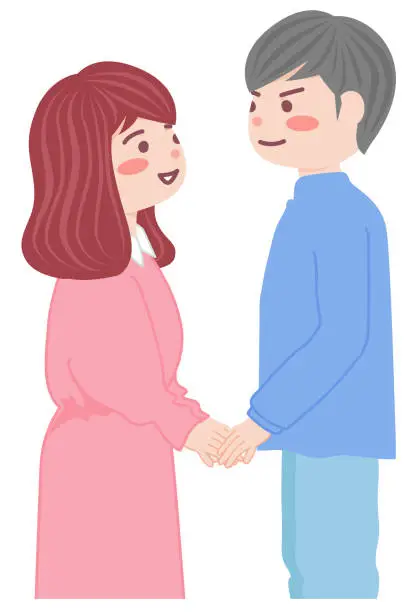 Vector illustration of A couple holding hands and staring at each other.