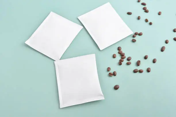 Front view of blank snack paper bag package and background